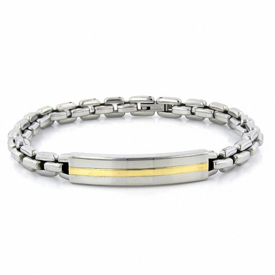 Stainless Steel ID Bracelet with 10K Gold Accents