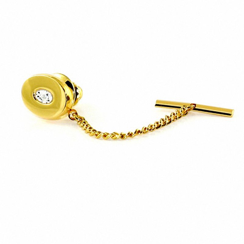 Main Image 1 of Tie Tac with Chain in 18K Gold Plated Stainless Steel with Diamond Accent