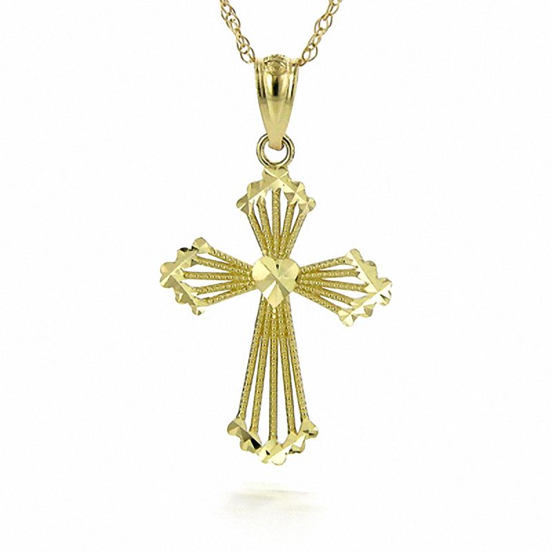 Main Image 1 of Sunburst Cross Pendant in 14K Gold