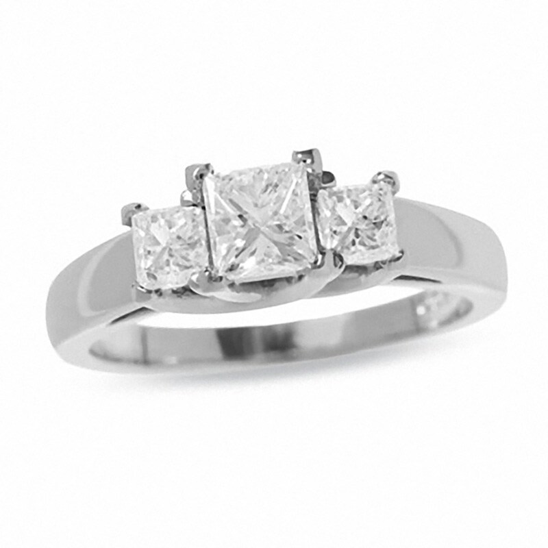 Main Image 1 of 1 CT. T.W. Princess Cut Diamond Three Stone Ring in 14K White Gold