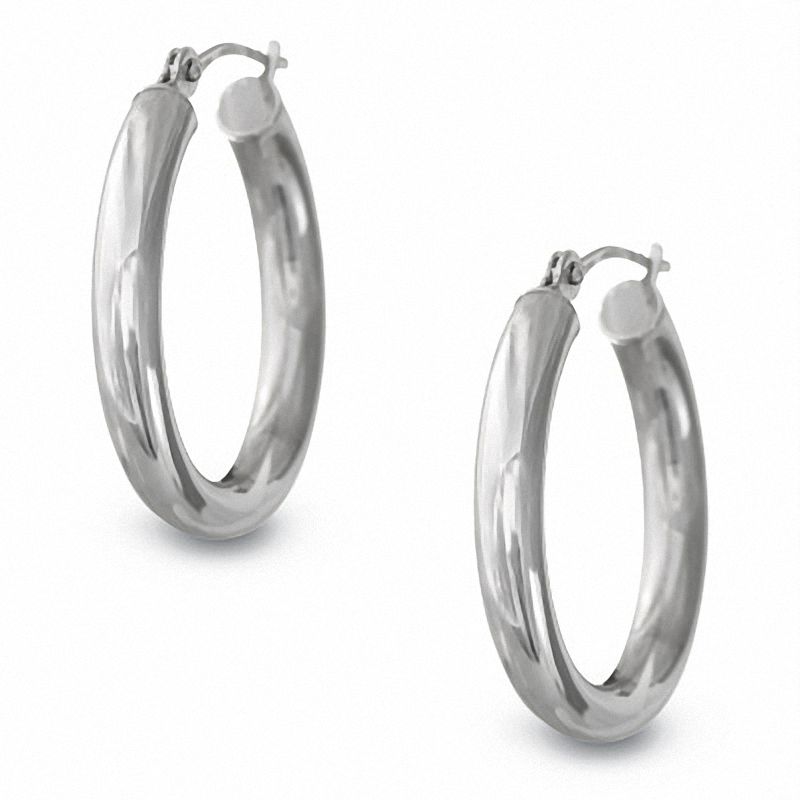 14K White Gold 20mm Tube Hoop Earrings