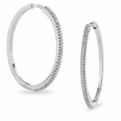 Jewel Tie Solid 10k White Gold Round Diamond Hoop Earrings 1/4 Cttw. 