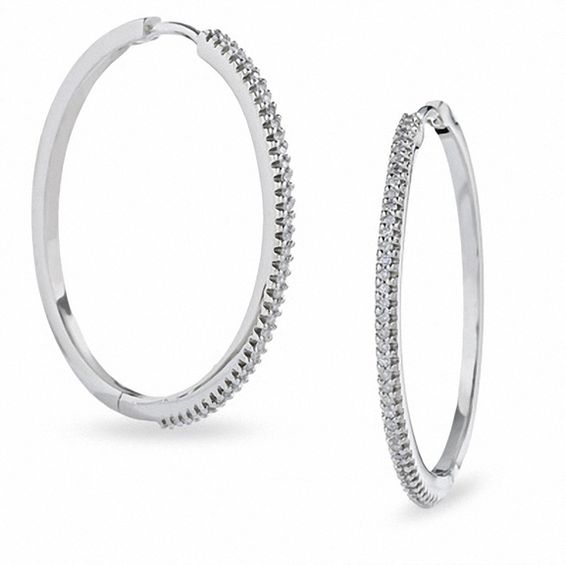 1/4 CT. T.w. Diamond Hoop Earrings in 10K White Gold