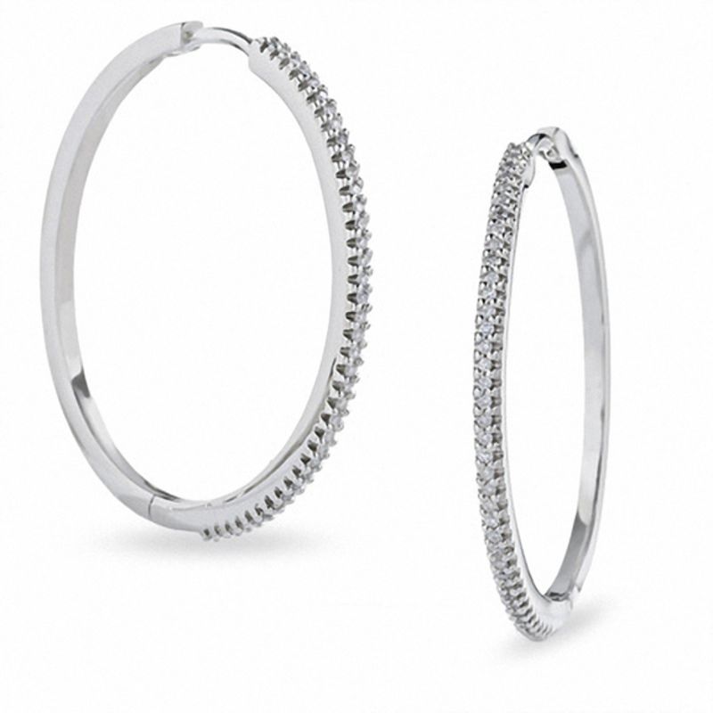 Main Image 1 of 1/4 CT. T.W. Diamond Hoop Earrings in 10K White Gold