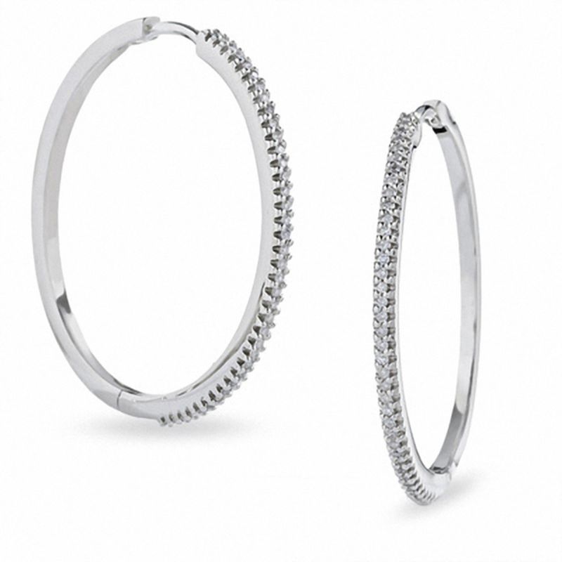 1/4 CT. T.W. Diamond Hoop Earrings in 10K White Gold