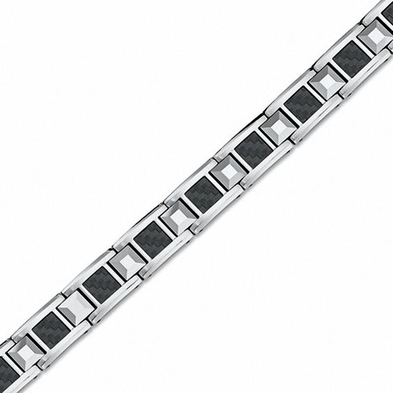 Black Carbon Fiber Link Bracelet in Tungsten and Stainless Steel - 9.0"