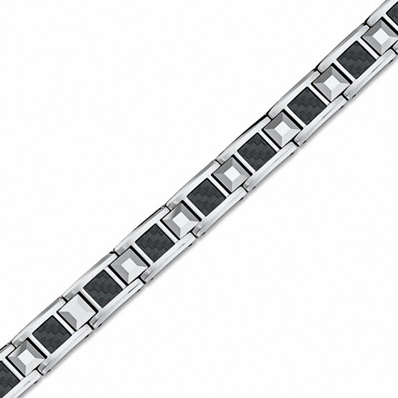 Main Image 1 of Black Carbon Fiber Link Bracelet in Tungsten and Stainless Steel - 9.0"