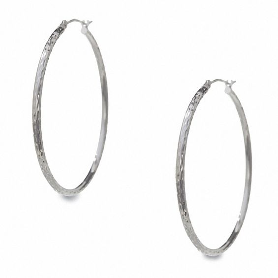 14K White Gold 37mm Gypsy Hoop Earrings | Zales
