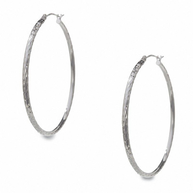 Main Image 1 of 14K White Gold 37mm Gypsy Hoop Earrings