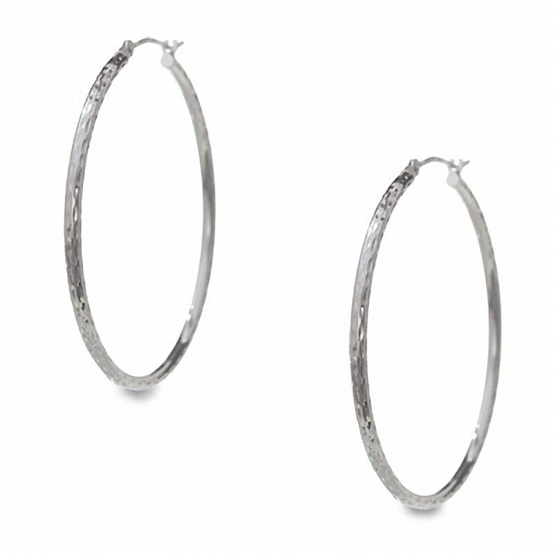 14K White Gold 37mm Gypsy Hoop Earrings