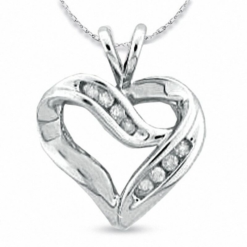 Main Image 1 of 1/4 CT. T.W. Diamond Crossover Heart Pendant in 10K White Gold