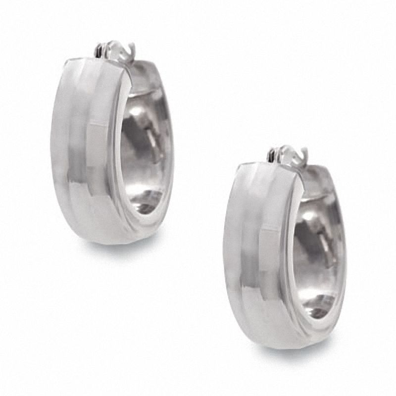 14K White Gold Small Faceted Hoop Earrings