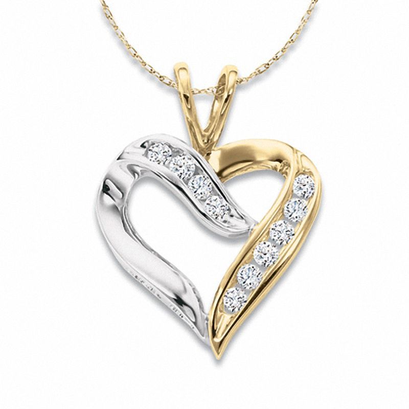 Main Image 1 of 1/8 CT. T.W. Diamond Crossover Heart Pendant in 10K Two-Tone Gold