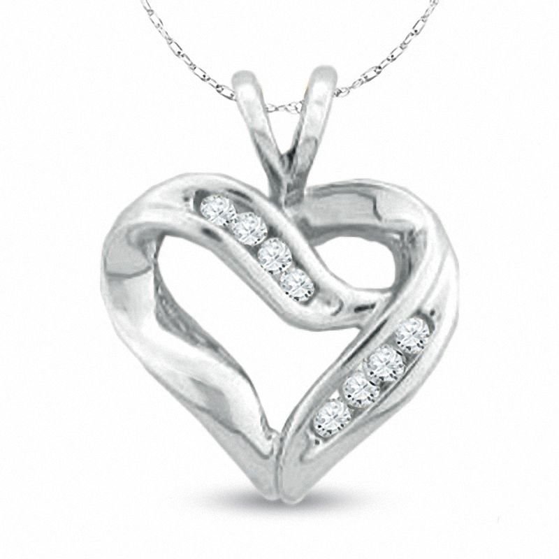 Main Image 1 of 1/8 CT. T.W. Diamond Crossover Heart Pendant in 10K White Gold