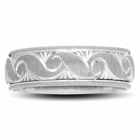 6.0mm Swirl Wedding Band in 10K White Gold