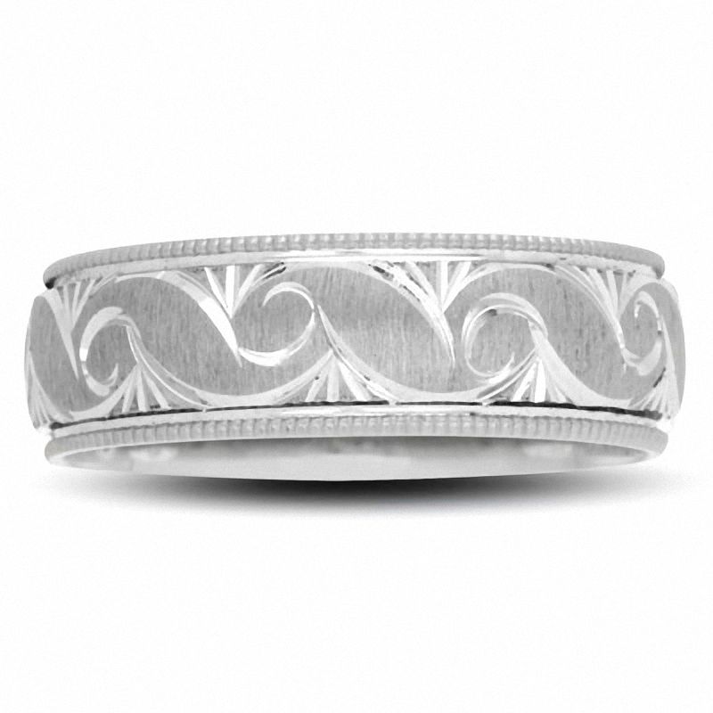 Main Image 1 of Ladies' 6.0mm Swirl Wedding Band in 10K White Gold