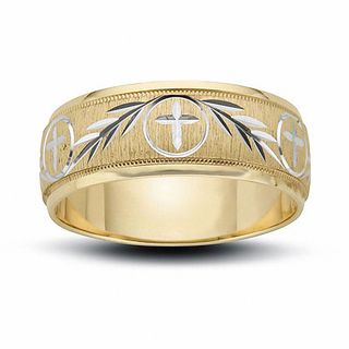 8.0mm Cross and Ivy Engraved Wedding Band in 14K Gold