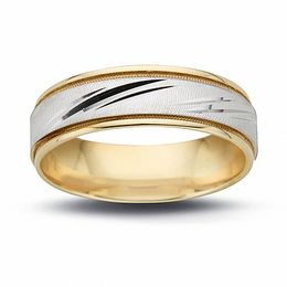 Men's 6.5mm Diagonal Flash Wedding Band in 14K Two-Gold
