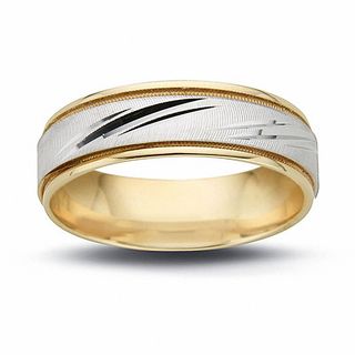 6.5mm Diagonal Flash Wedding Band in 14K Two-Gold