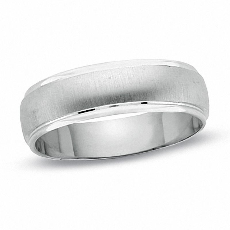 Men's Satin Finish Wedding Band in 14K White Gold with Polished Edge