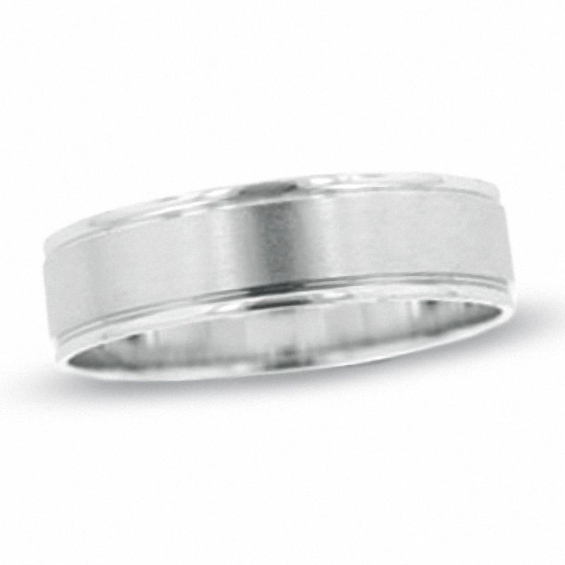 Men's 6.0mm Beveled Edge Wedding Band in 10K White Gold