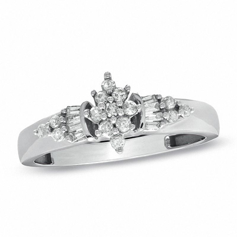 Main Image 1 of 1/4 CT. T.W. Multi-Diamond Baguette Fan Ring in 10K White Gold