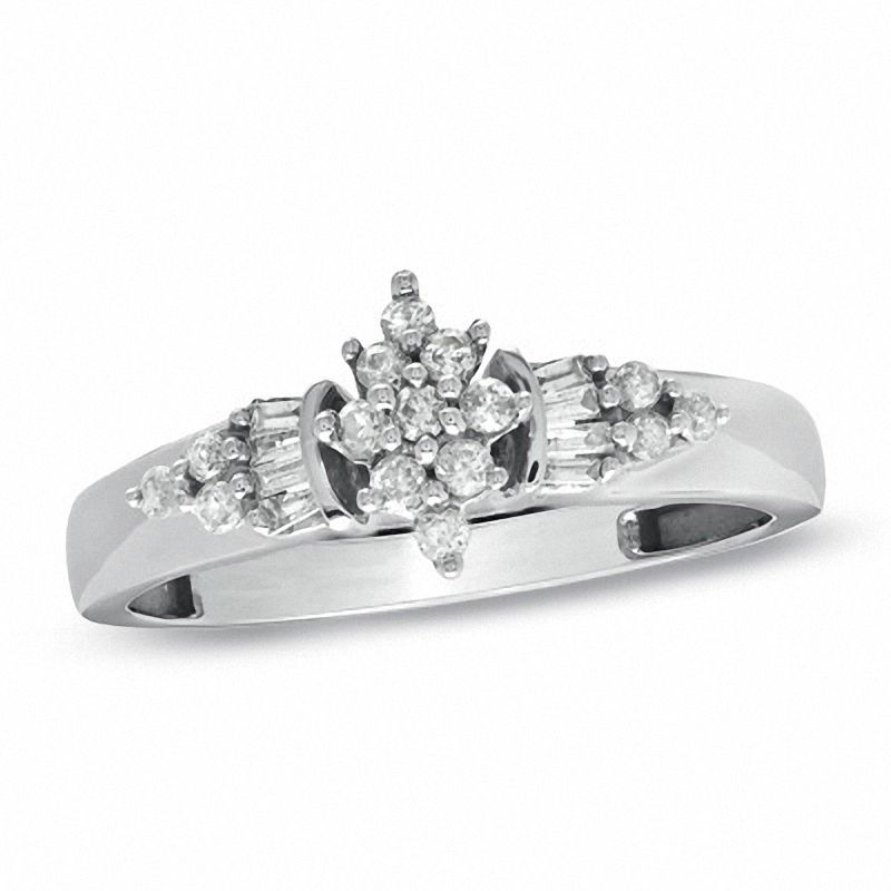 1/4 CT. T.W. Multi-Diamond Baguette Fan Ring in 10K White Gold