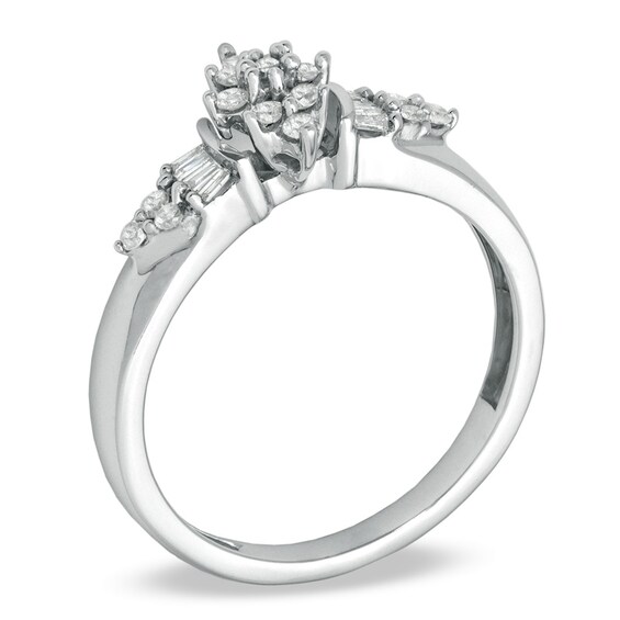 1/4 CT. T.w. Multi-Diamond Baguette Fan Ring in 10K White Gold