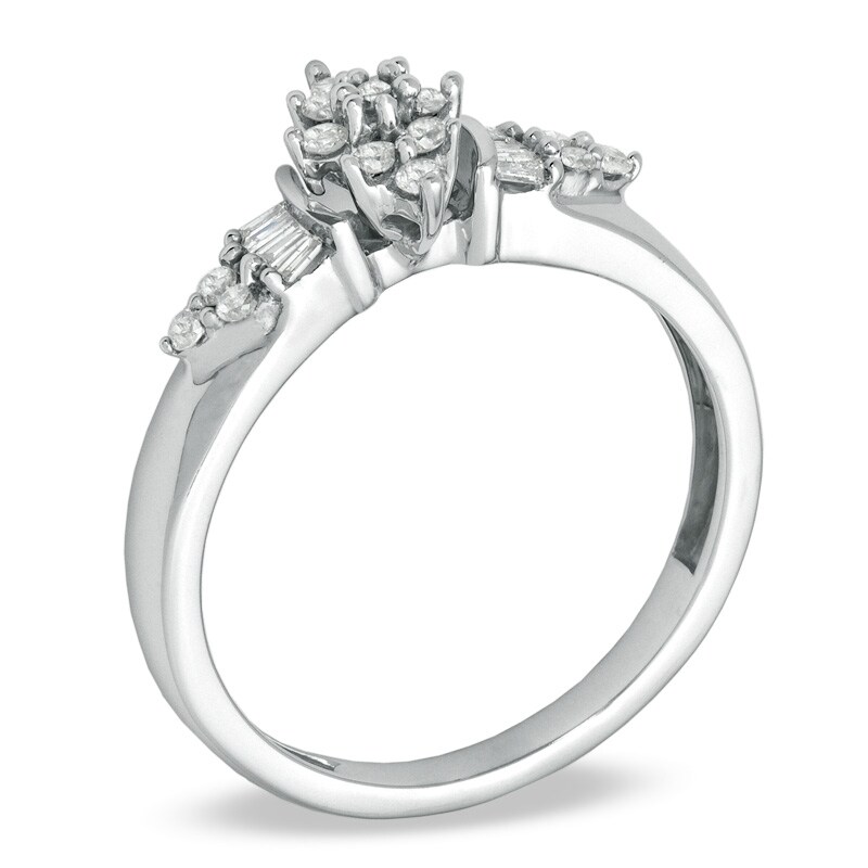 Main Image 2 of 1/4 CT. T.W. Multi-Diamond Baguette Fan Ring in 10K White Gold