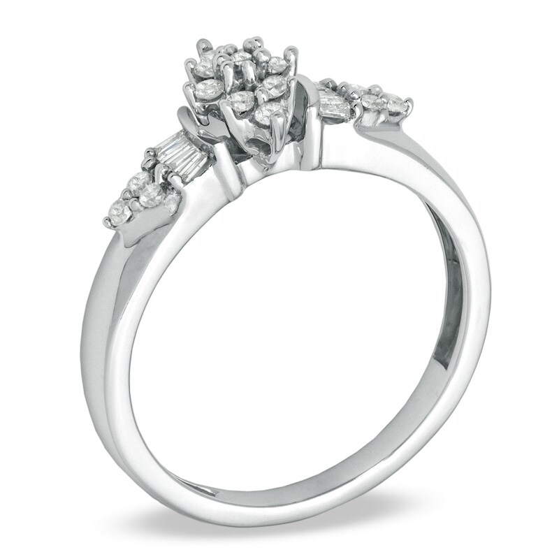 1/4 CT. T.W. Multi-Diamond Baguette Fan Ring in 10K White Gold