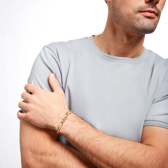 8.61mm Concave Figaro Link Bracelet in 10K Gold - 8.5"