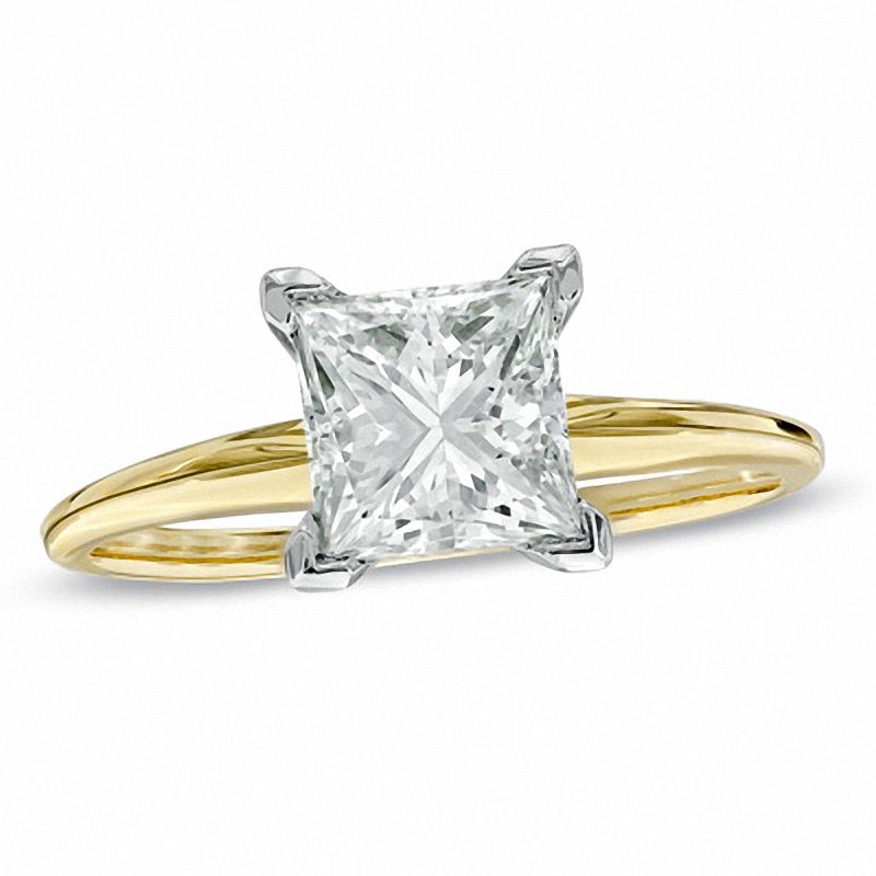 Main Image 1 of 1-1/2 CT. Certified Princess-Cut Diamond Solitaire Engagement Ring in 18K Gold and Platinum (J/SI2)