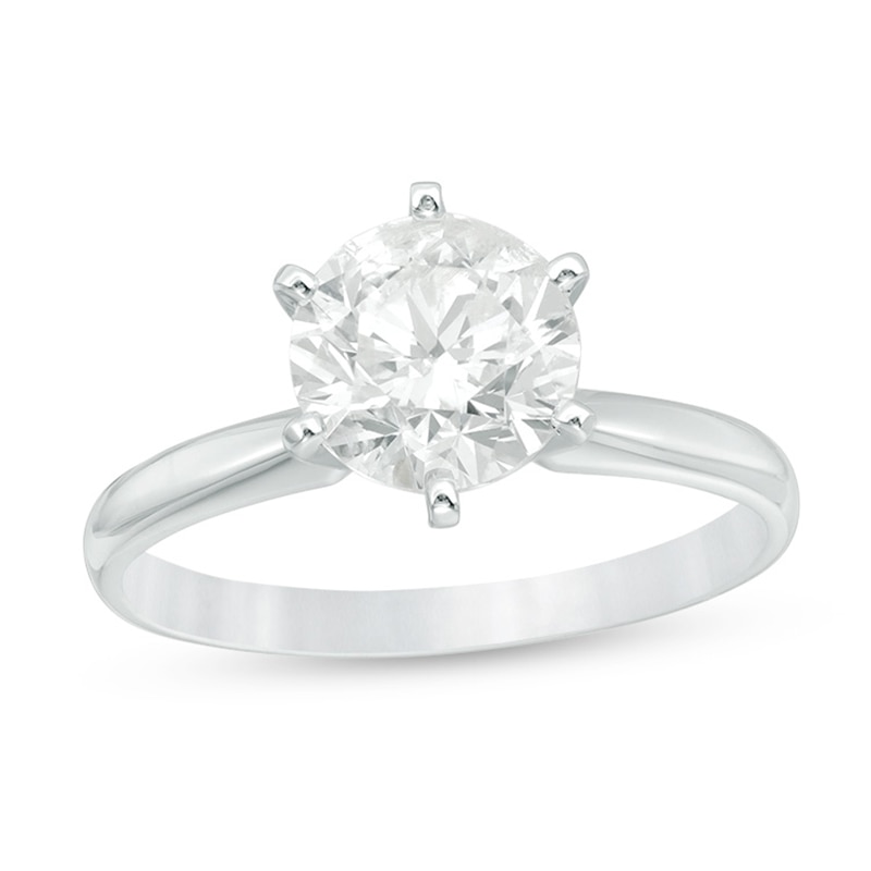 2 CT. Certified Diamond Solitaire Six Prong Engagement Ring in 14K White Gold (I/I2)