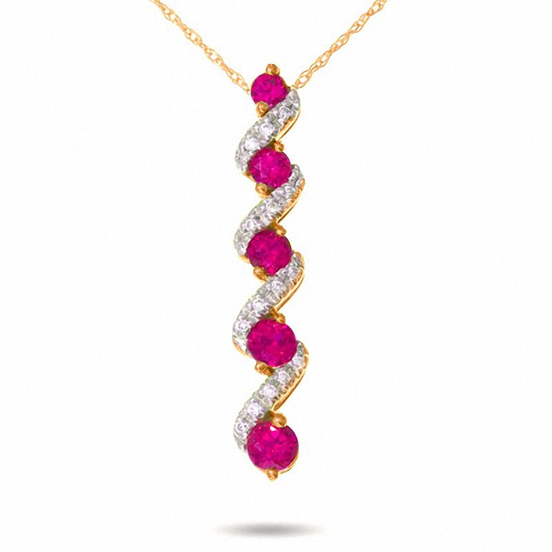 Main Image 1 of Journey Lab-Created Ruby Drop Pendant in 10K Gold with Diamond Accents
