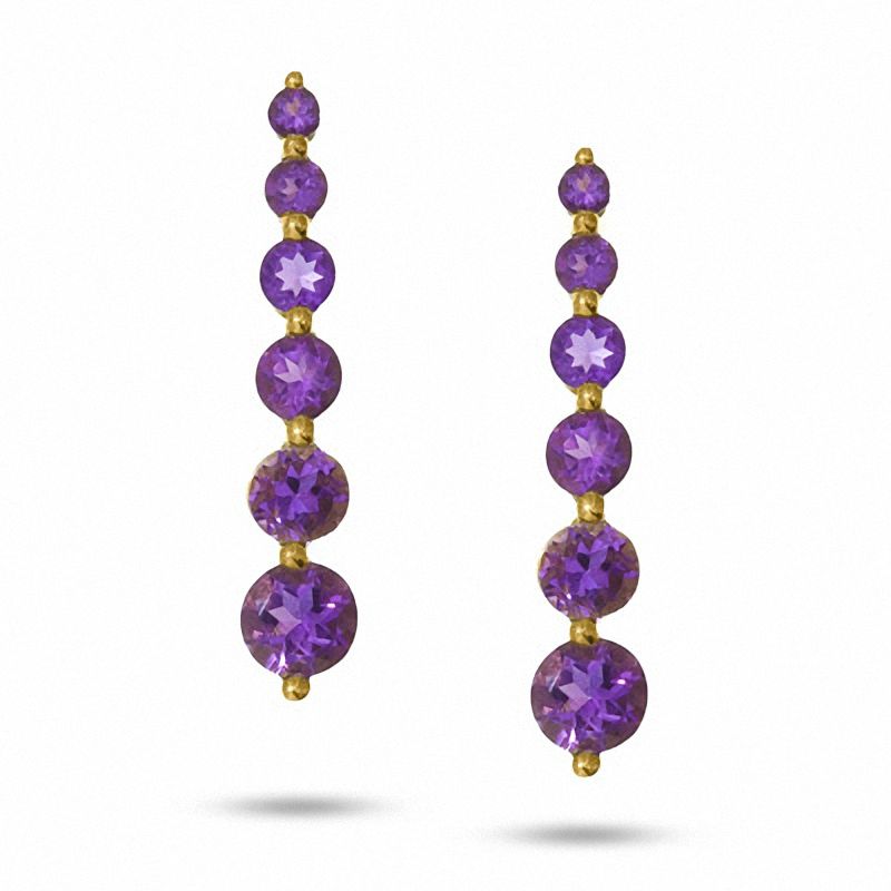 Main Image 1 of Journey Amethyst Drop Earrings in 10K Gold
