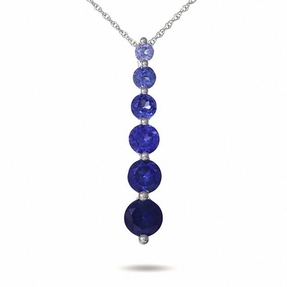Journey Lab-Created Multi-Shaded Blue Sapphire Drop Pendant in 10K White Gold