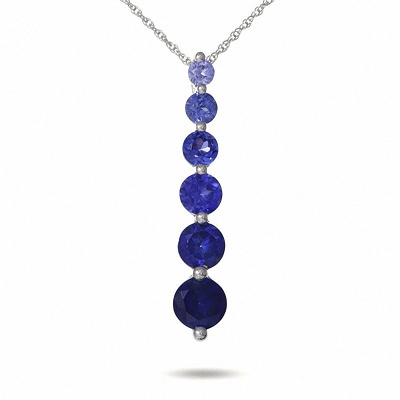 Main Image 1 of Journey Lab-Created Multi-Shaded Blue Sapphire Drop Pendant in 10K White Gold
