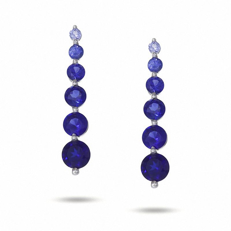 Main Image 1 of Journey Lab-Created Multi-Shaded Blue Sapphire Drop Earrings in 10K White Gold
