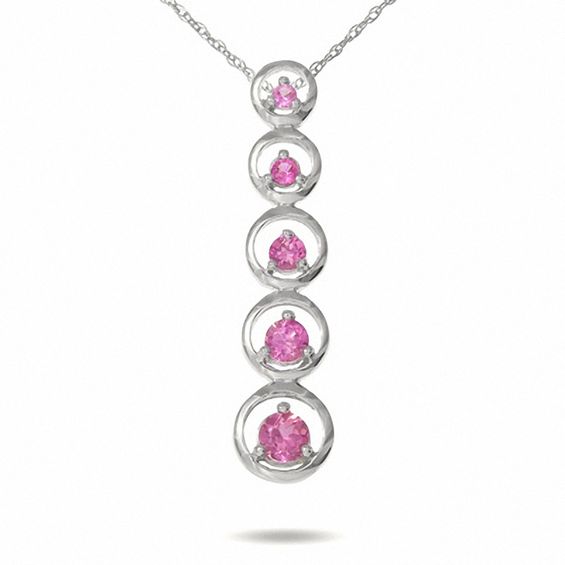 Journey Lab-Created Pink Sapphire Circle Drop Pendant in 10K White Gold