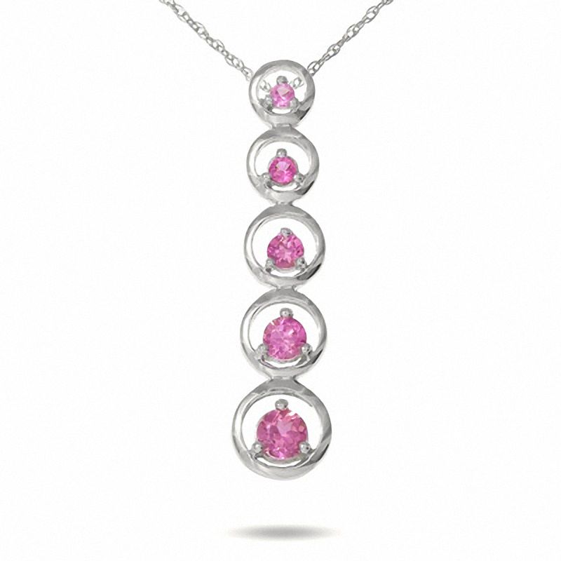 Main Image 1 of Journey Lab-Created Pink Sapphire Circle Drop Pendant in 10K White Gold