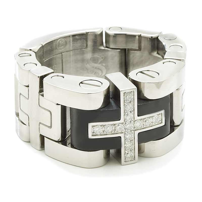 Main Image 1 of Simmons Jewelry Co. Men's 1/5 CT. T.W. Diamond Cross Link Ring in Stainless Steel - Size 11