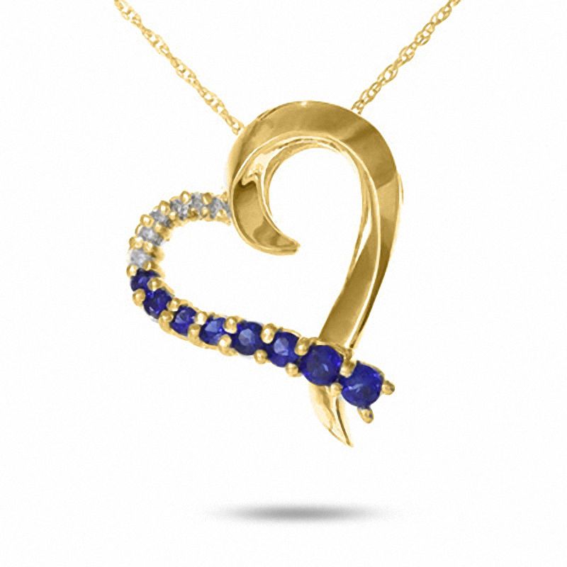 Main Image 1 of Journey Lab-Created Blue Sapphire Tilted Heart Pendant in 10K Gold with Diamond Accents