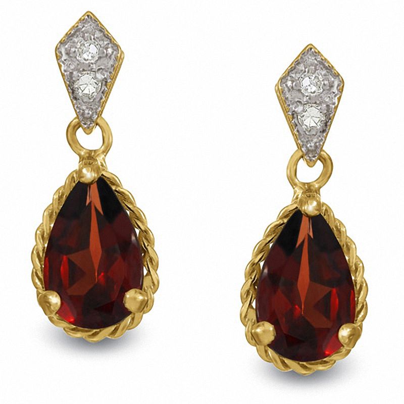Main Image 1 of Pear Shaped Garnet Drop Earrings with 10K Gold Rope Trim