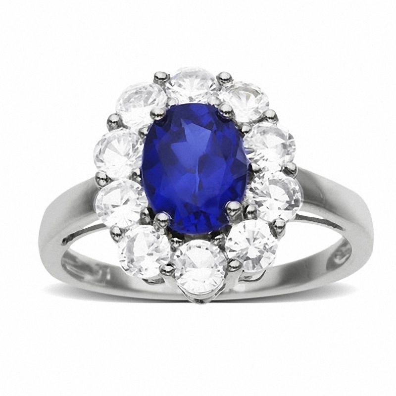 Main Image 1 of Ladies' Lab-Created Blue Sapphire Ring in 10K White Gold