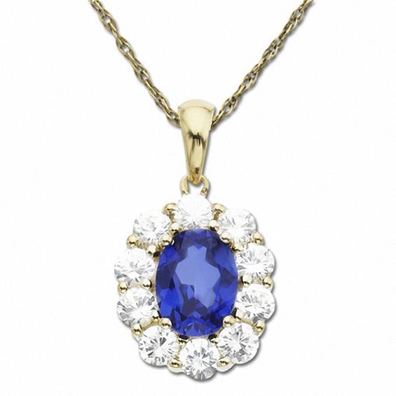 Lab-Created Blue Sapphire Pendant in 10K Gold