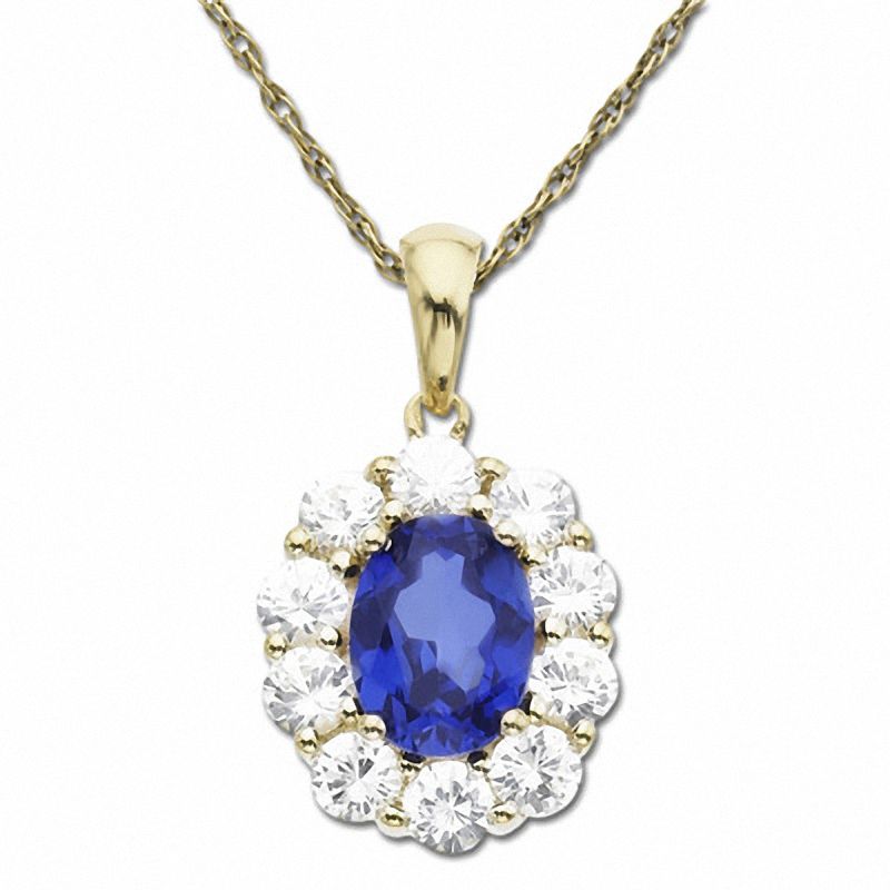 Main Image 1 of Lab-Created Blue Sapphire Pendant in 10K Gold