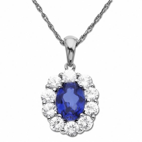 Lab-Created Blue Sapphire Pendant in 10K White Gold