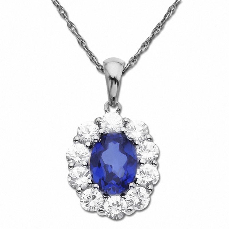 Main Image 1 of Lab-Created Blue Sapphire Pendant in 10K White Gold