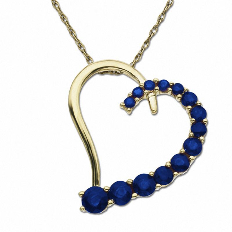 Main Image 1 of Journey Blue Sapphire Tilted Heart Pendant in 14K Gold
