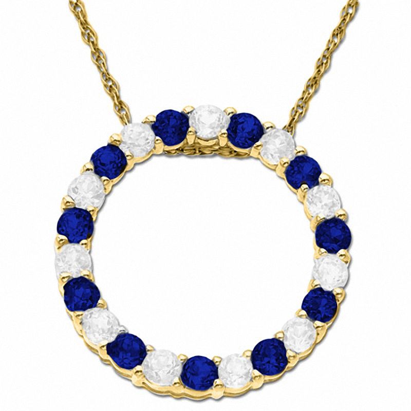 Blue and White Sapphire Circle Pendant in 14K Gold